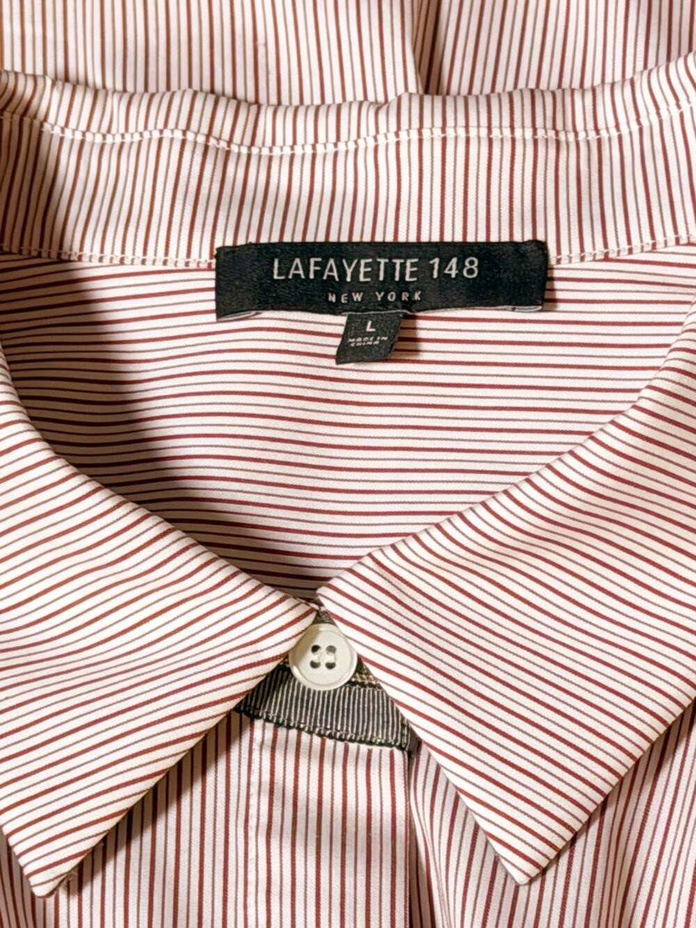 Lafayette 148 Button Down Pinstriped Womens Shirt Size L